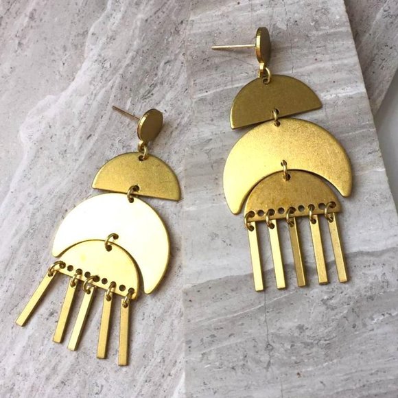 JPeace Designs Jewelry - Moon phase brass fringe —post Earrings